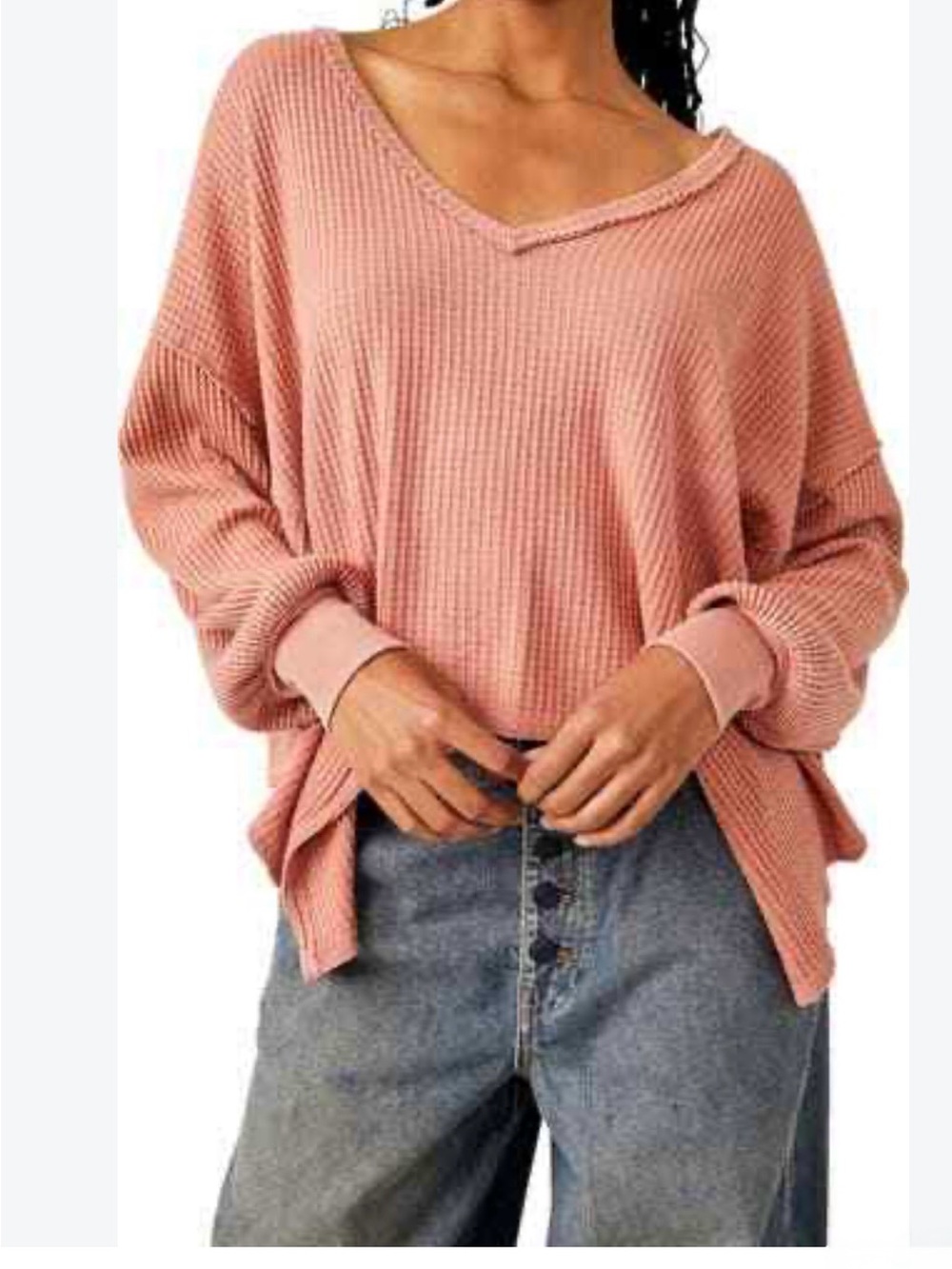 We The Free by Free People Coraline Waffle Knit V-Neck Sweater